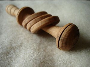 pole lathe turned handmade wood baby rattle