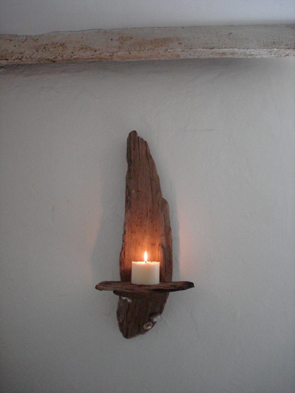 Driftwood and Shell Wall Candle Sconce
