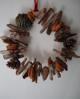 Driftwood Christmas Wreath with Pinecones - Eco Decorations