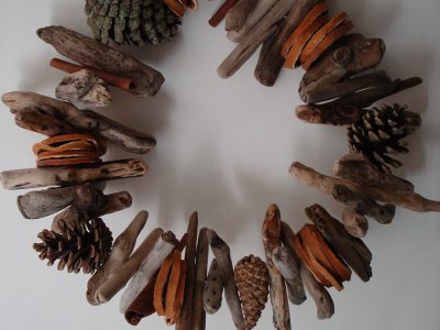 Driftwood Christmas Wreath with Pinecones - Eco Decorations