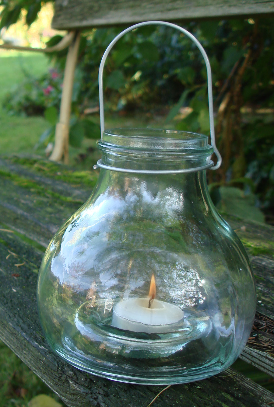 Recycled Bottle Lantern Garden Party Amber Hanging Tea Light Candle Holder 
